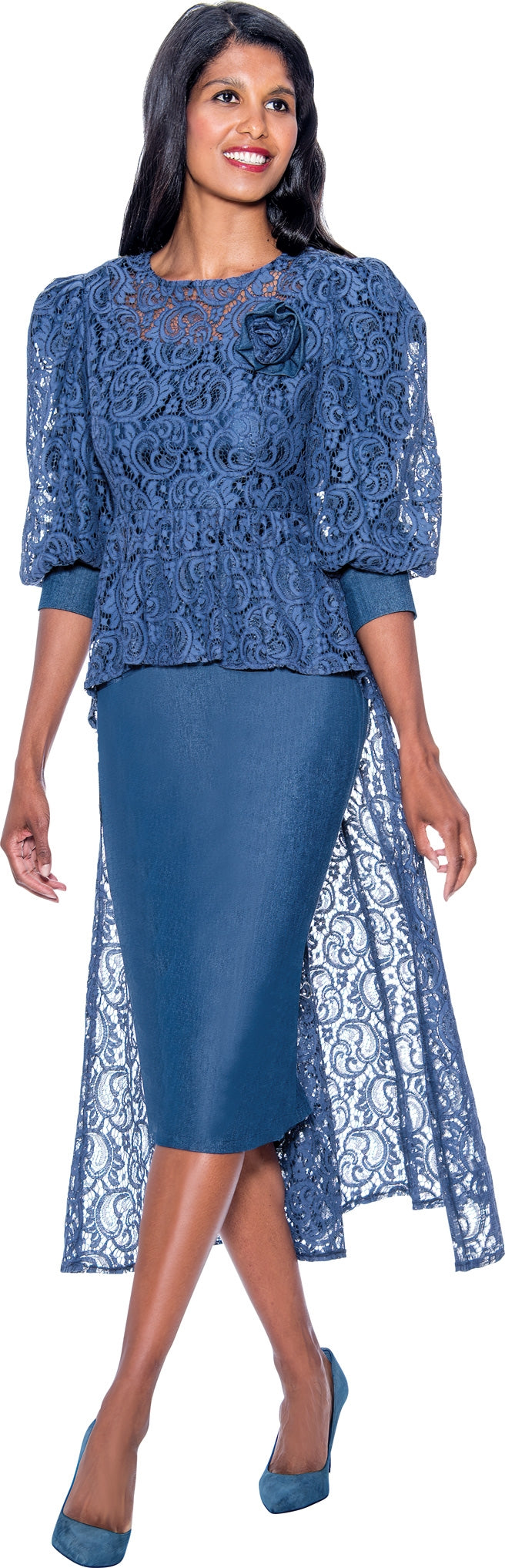 Devine Sport 63692 High-low Lace Overlay Denim 2pc Skirt Set