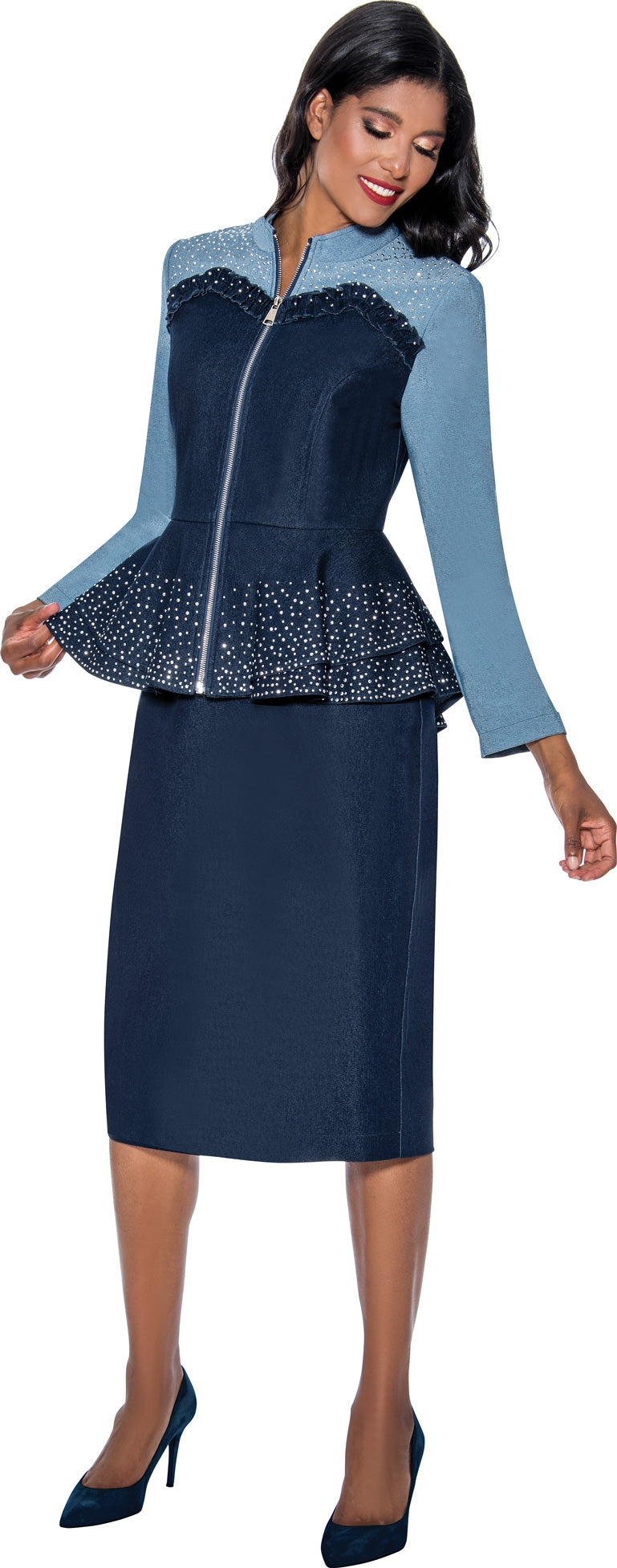Devine Sport 63922W Two-tone Peplum Denim PlusSize 2pc Skirt Set