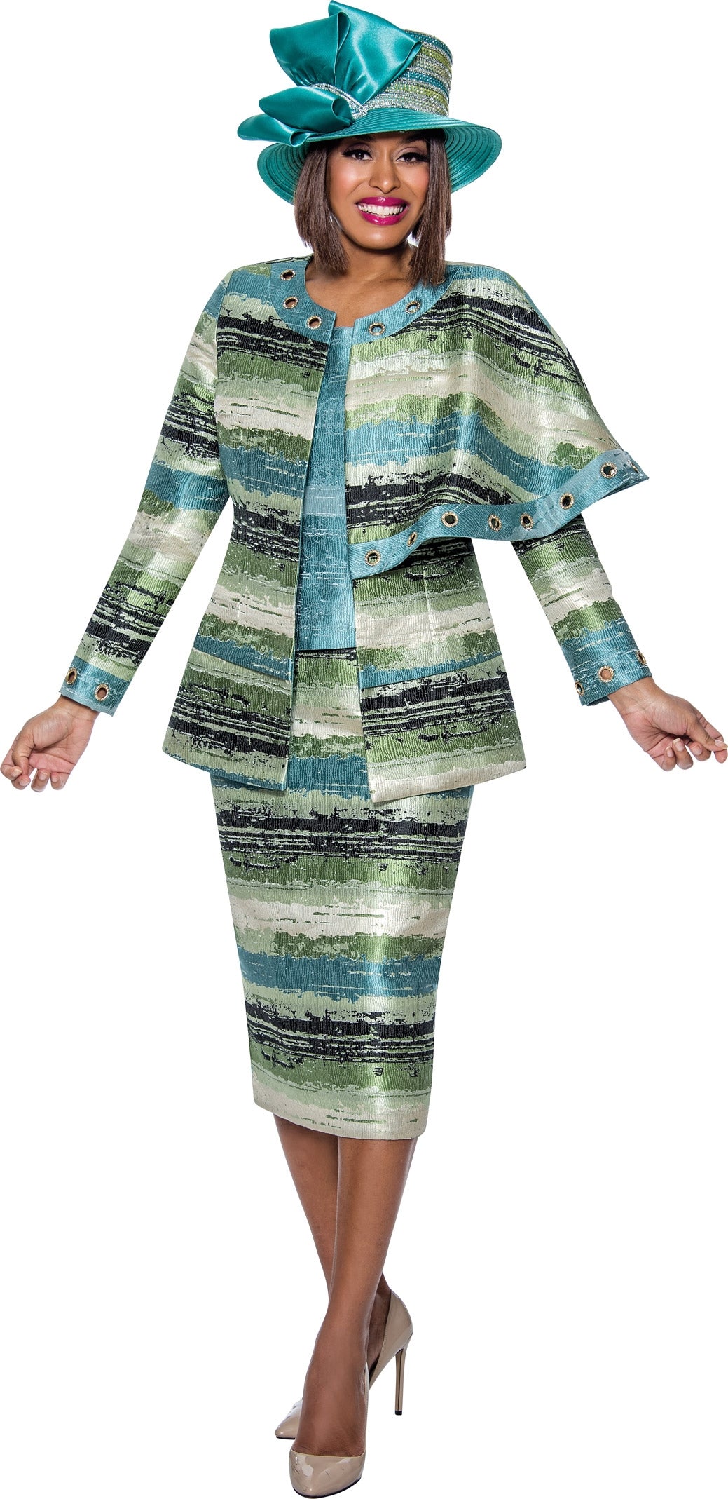 Divine Queen 2003W Grommet Print PlusSize 3pc Skirt Suit