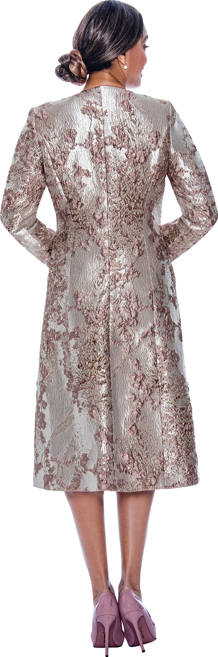 Divine Queen 2322 Metallic Jacquard Dress w/ Long Jacket