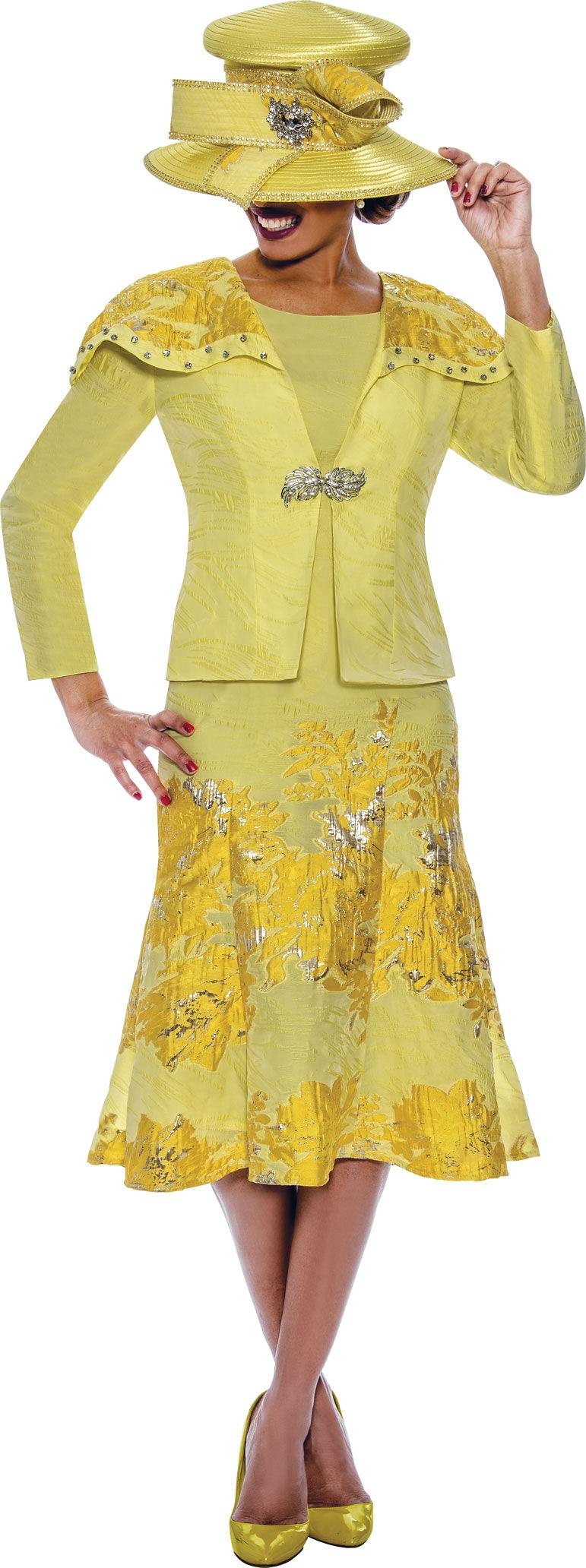 Divine Queen 2392W Metallic Jacquard Jacket Dress