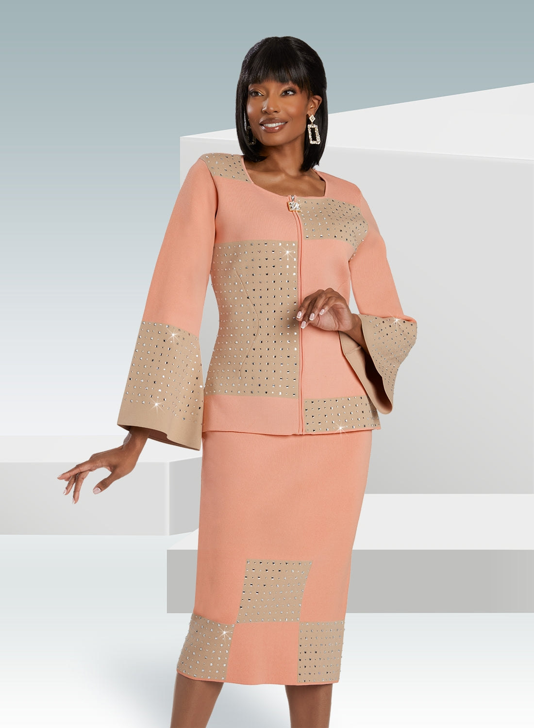 Donna Vinci 13404 Stone Trim Knit Skirt Suit