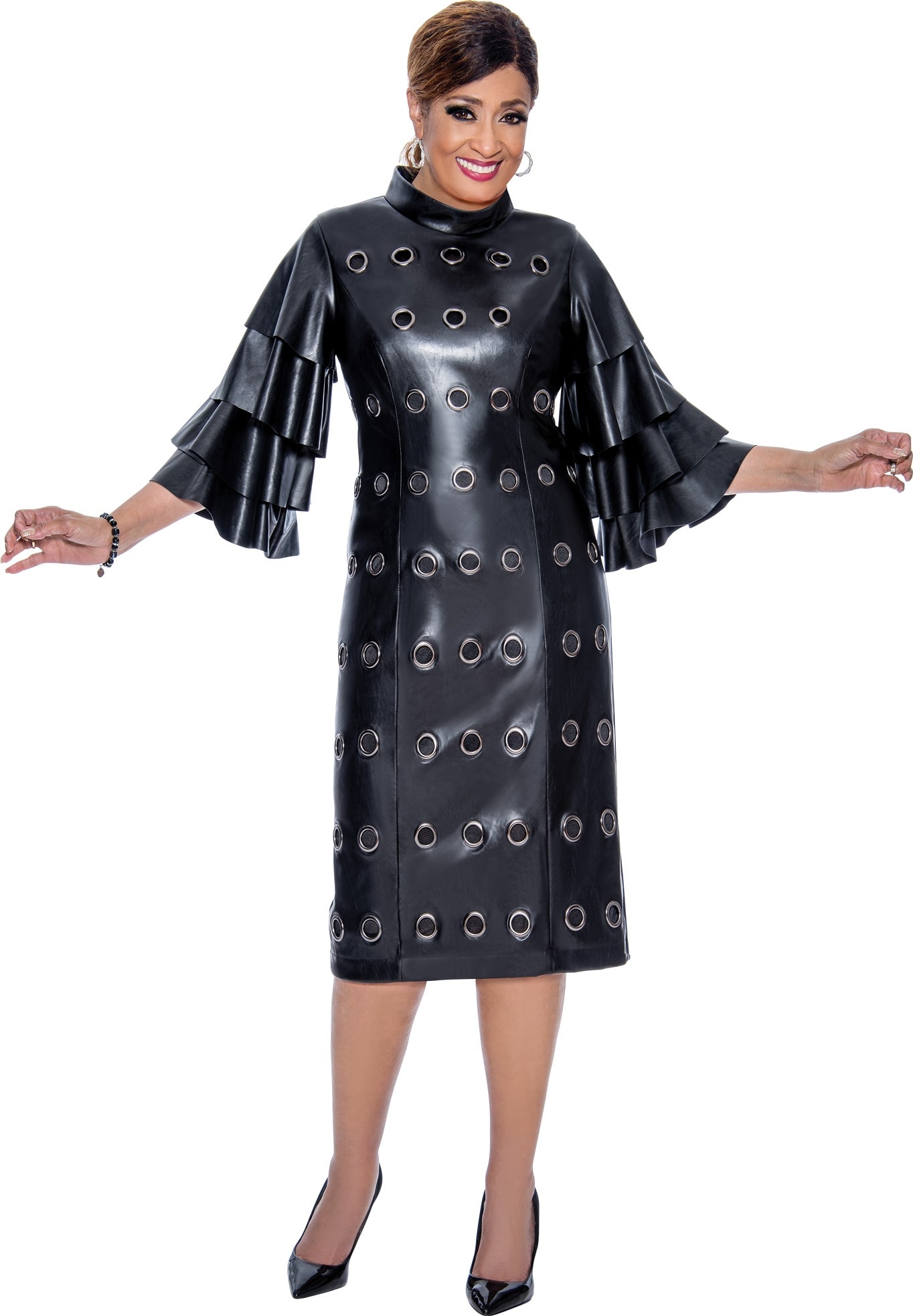 Dorinda Clark Cole 4631W Grommetted Leatherette PlusSize Dress