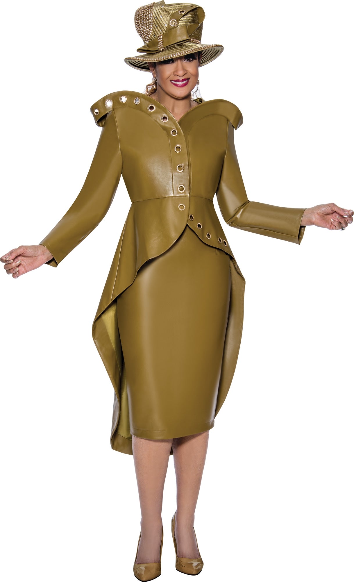 Dorinda Clark Cole 4852W Grommetted Leatherette PlusSize 2pc Skirt Suit