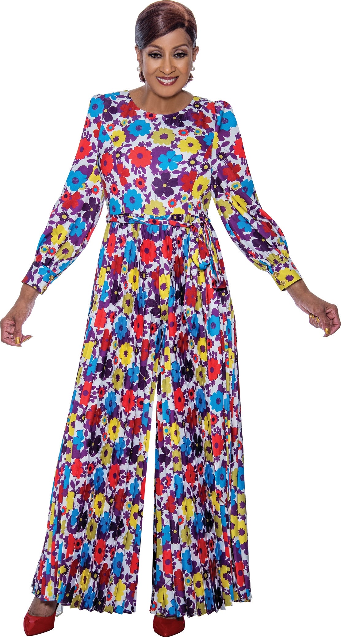 Dorinda Clark Cole 5001 Belted Print Jumpsuit