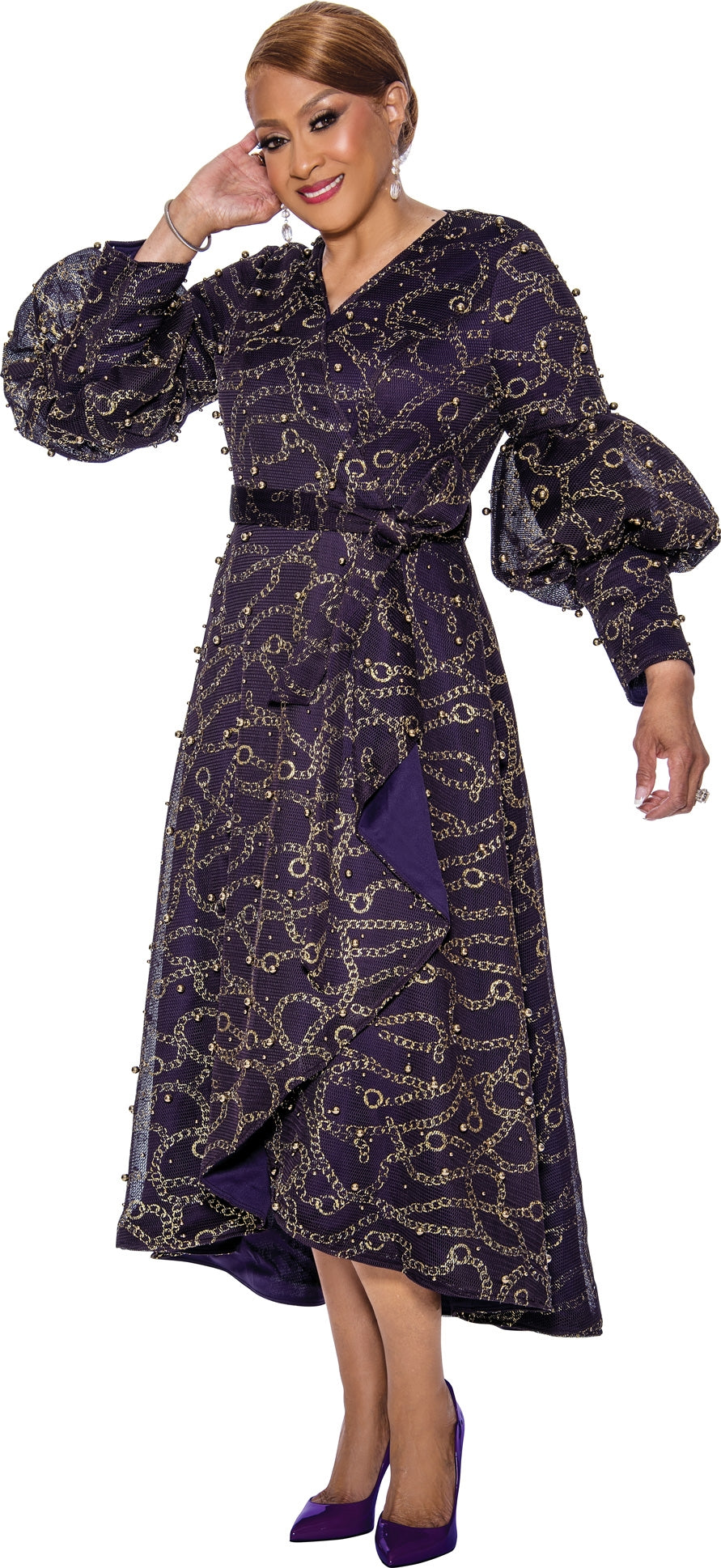 Dorinda Clark Cole 5231 Faux Wrap Print Dress