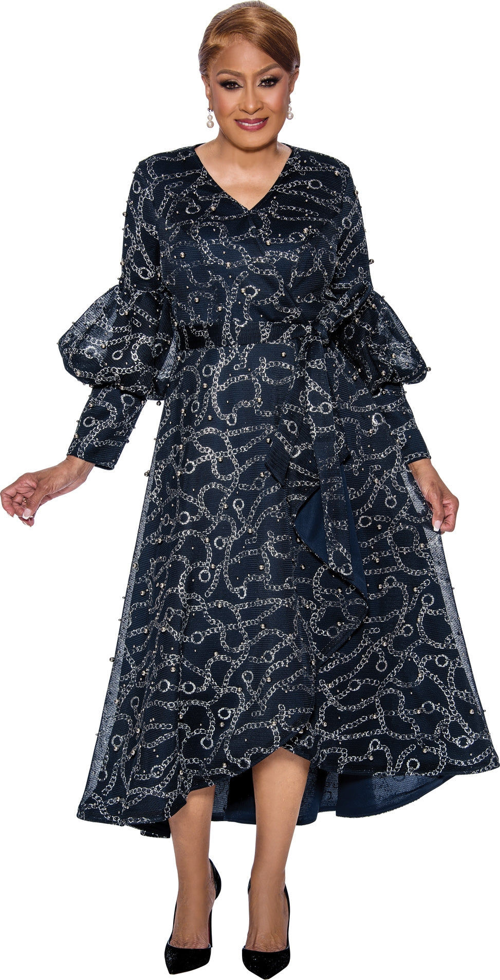 Dorinda Clark Cole 5231 Faux Wrap Print Dress