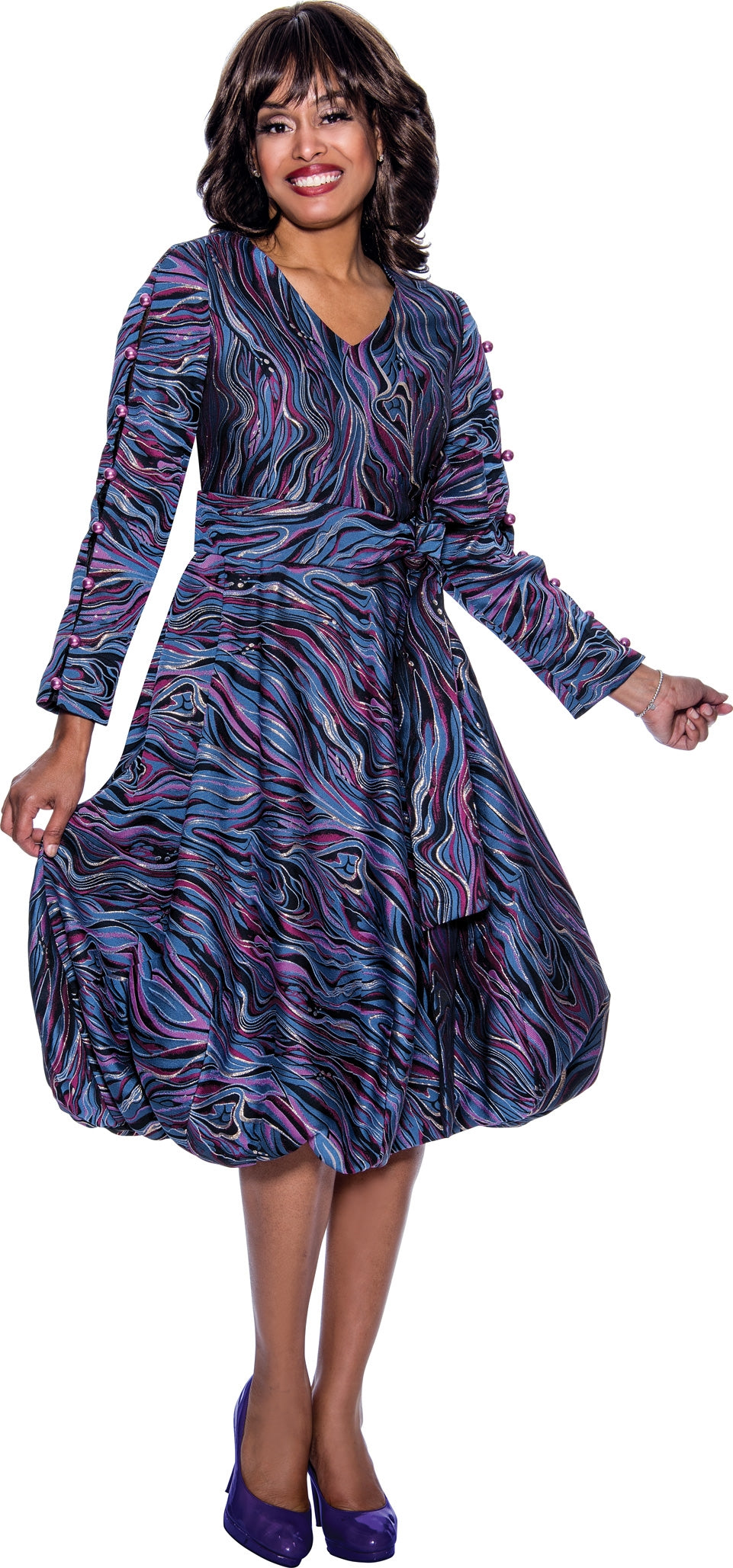 Dresses by Nubiano 1161W Print Bubble Hem PlusSize Dress