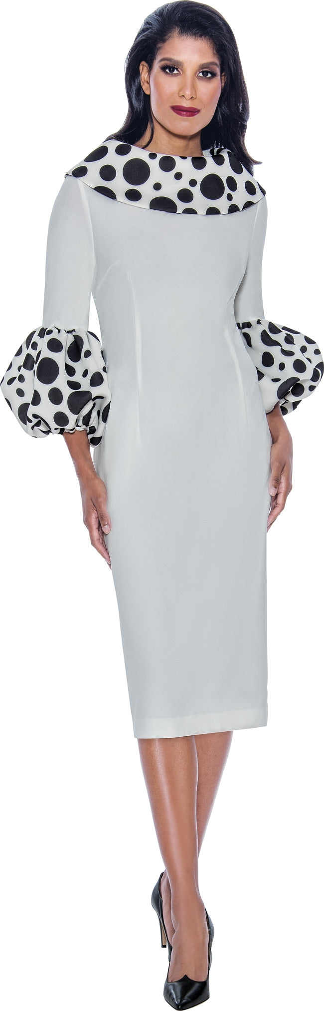 Dresses by Nubiano 12151W Print Collar and Cuffs PlusSize Dress