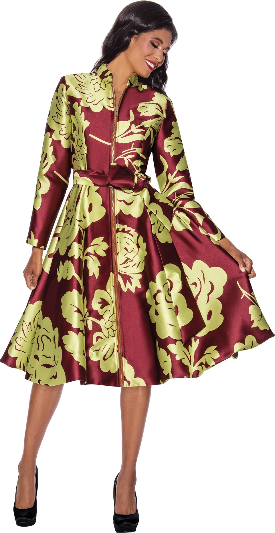 Dresses by Nubiano 12191W Belted Zip-front Print PlusSize Dress