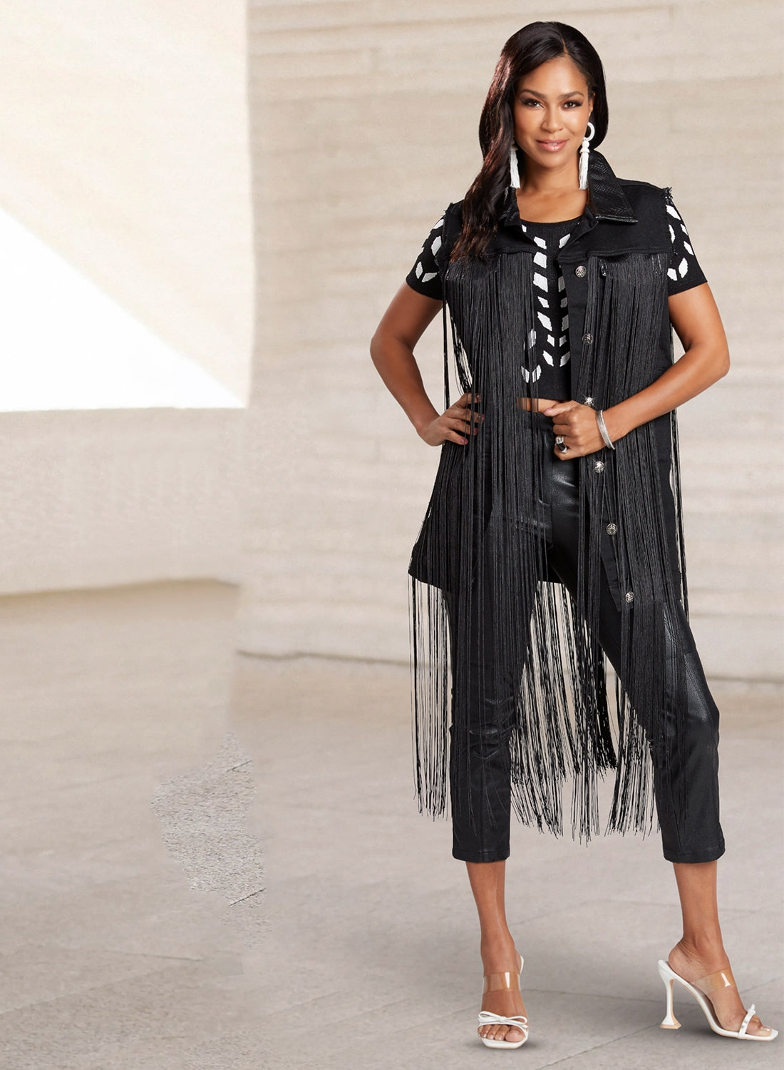 DV Jeans by Donna Vinci 8451 Fringe Trim Stretch Denim Vest