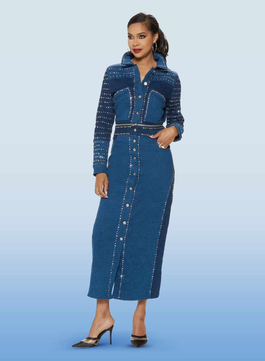 DV Jeans 8474 Stretch Denim Embellished Two-tone Dress