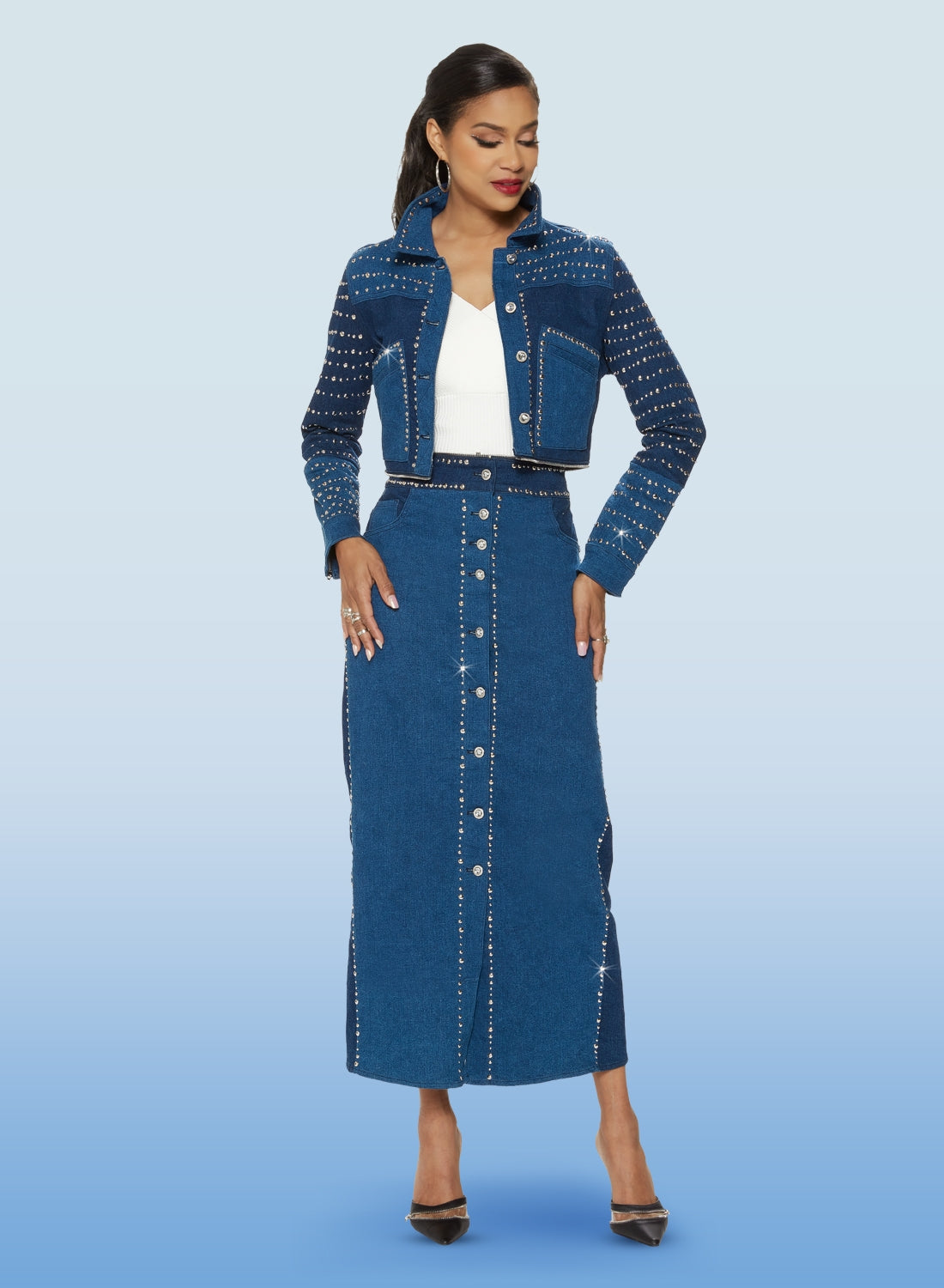 DV Jeans 8474 Stretch Denim Embellished Two-tone Dress