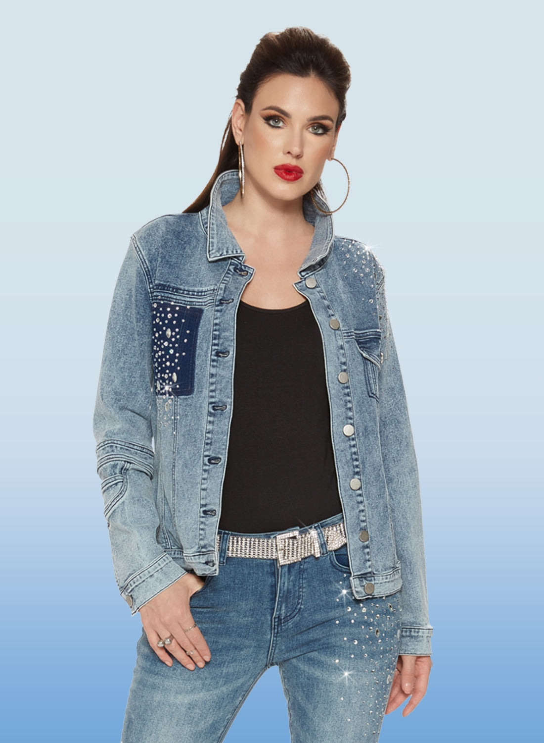 DV Jeans 8477J Stretch Denim Embellished Pocket Jacket