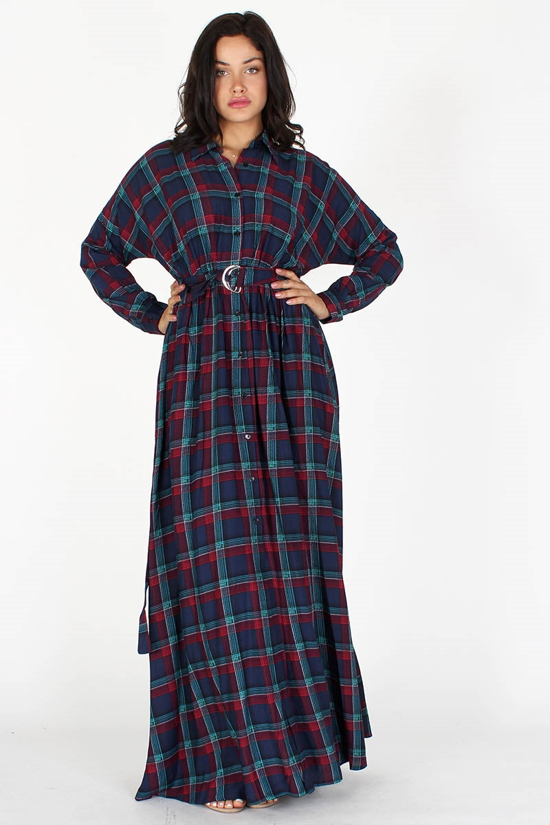 Eien EI1530 Plaid Maxi Dress