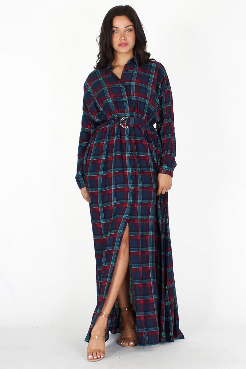 Eien EI1530 Plaid Maxi Dress