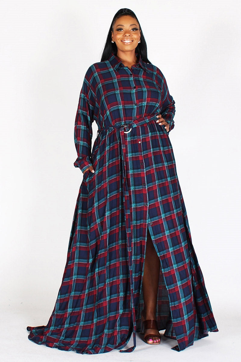 Eien EI1530X Plaid PlusSize Maxi Dress