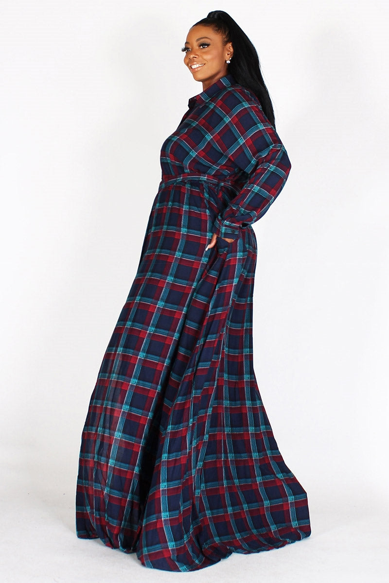 Eien EI1530X Plaid PlusSize Maxi Dress