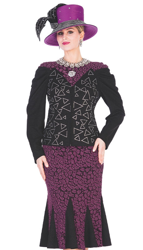 Elite 5690 Metallic Print Skirt Suit