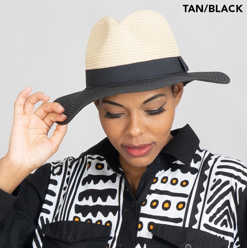 Fashion Hat 231687 Colorblock Straw Fedora Hat