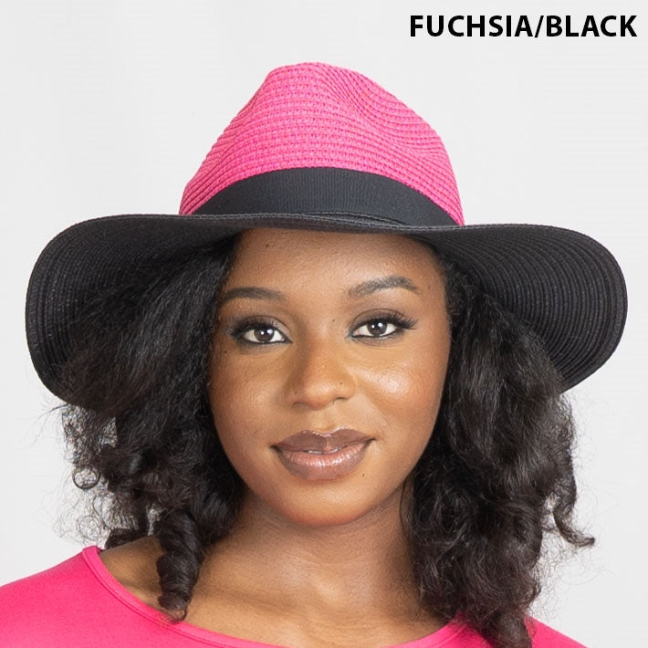 Fashion Hat 231687 Colorblock Straw Fedora Hat