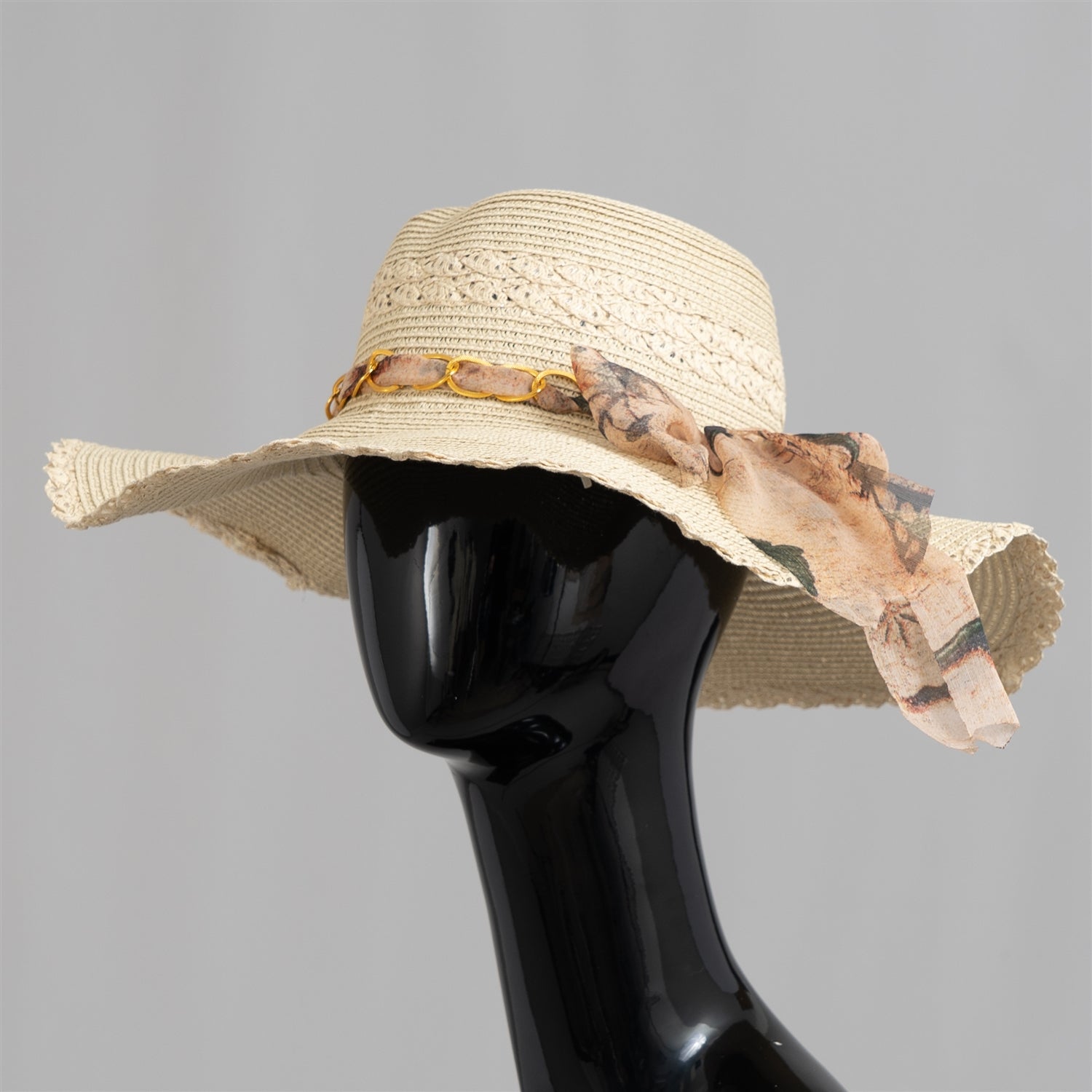 Fashion Hat LH7277 Chain and Bow Straw Hat