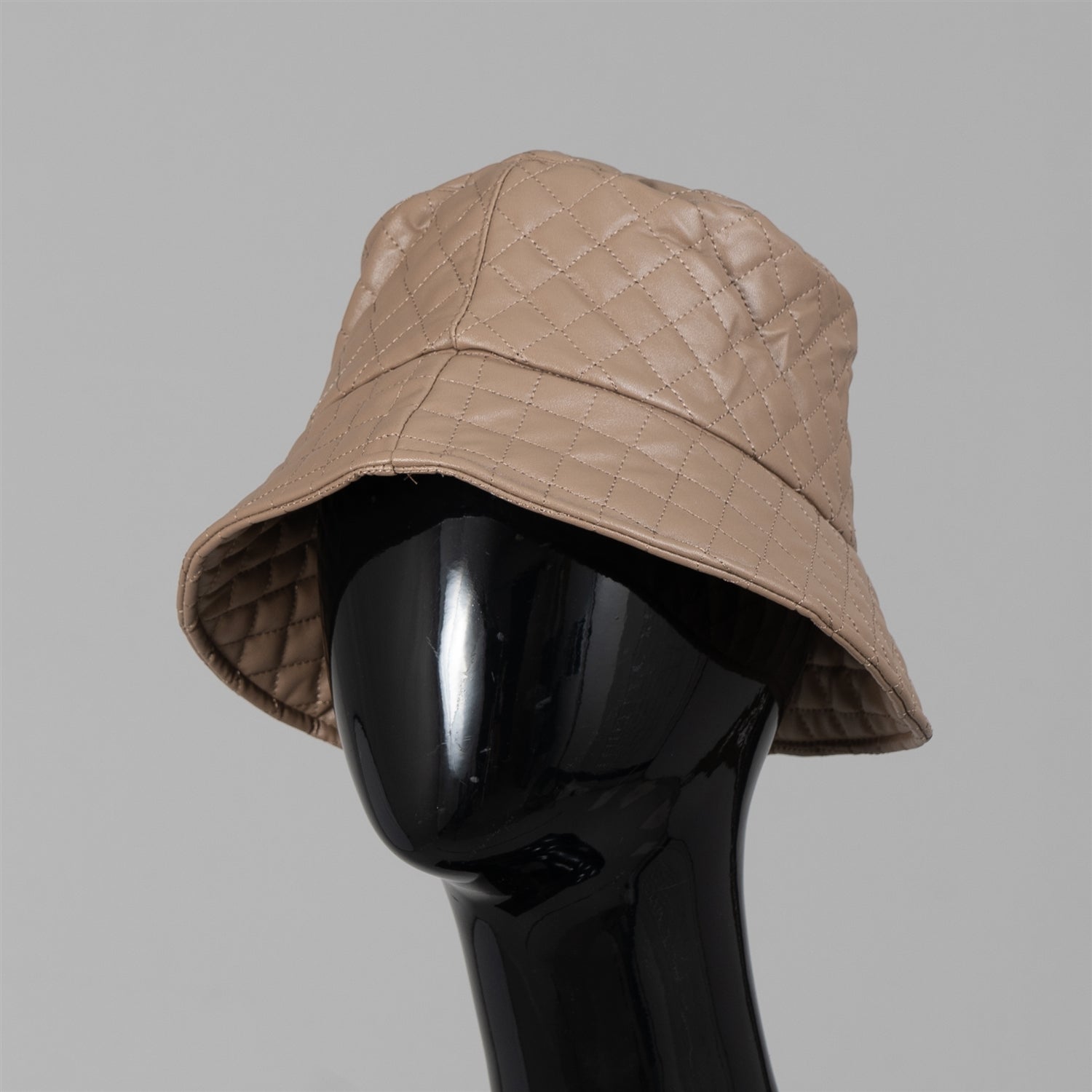 Fashion LH7616 Faux Leather Quilted Bucket Hat