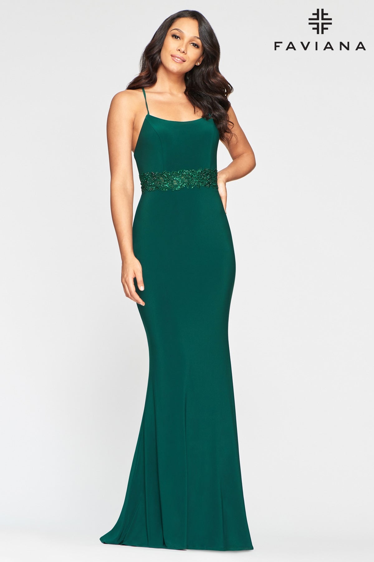 Faviana S10421 Beaded Waist Stretch Jersey Dress