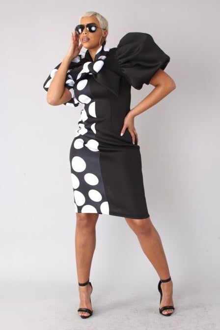 For Her 81822 Print Puff Sleeve Dress