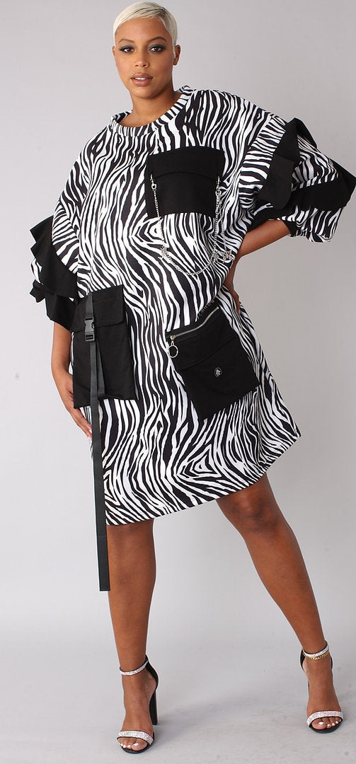 For Her 81881 Zebra Print Pocket Detail Dress