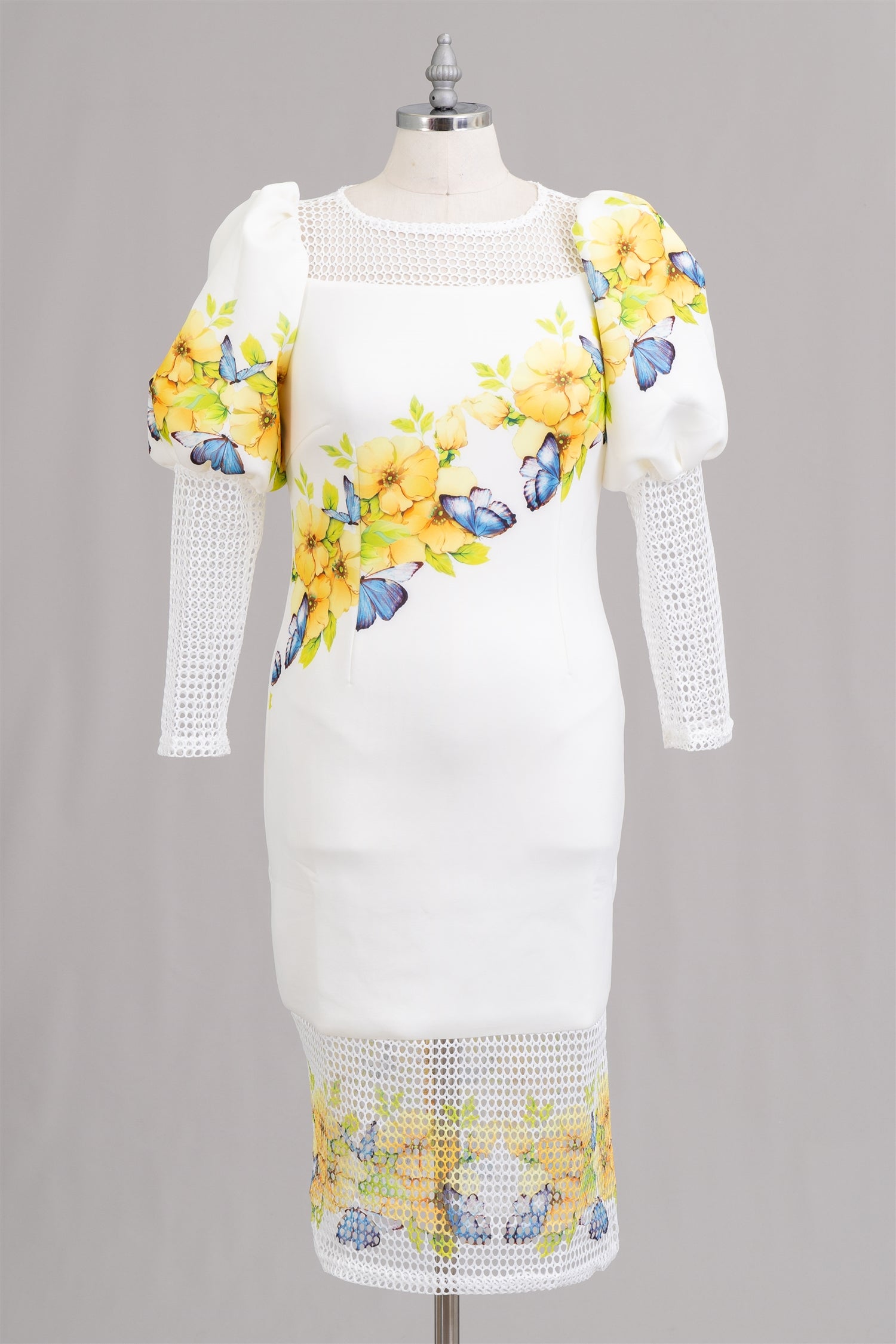 For Her 81946 Sheer Mesh Accents Floral Dress