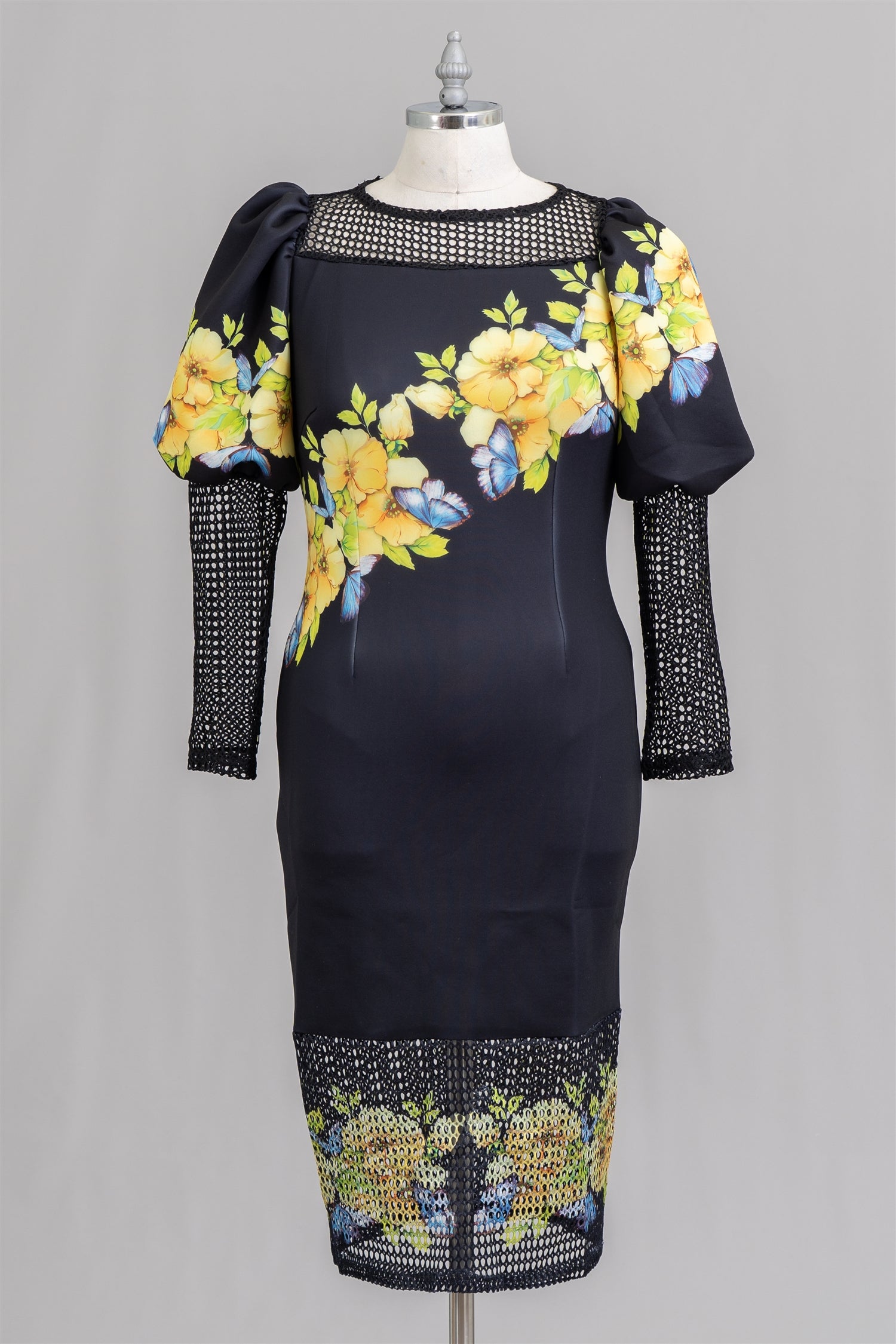 For Her 81946 Sheer Mesh Accents Floral Dress