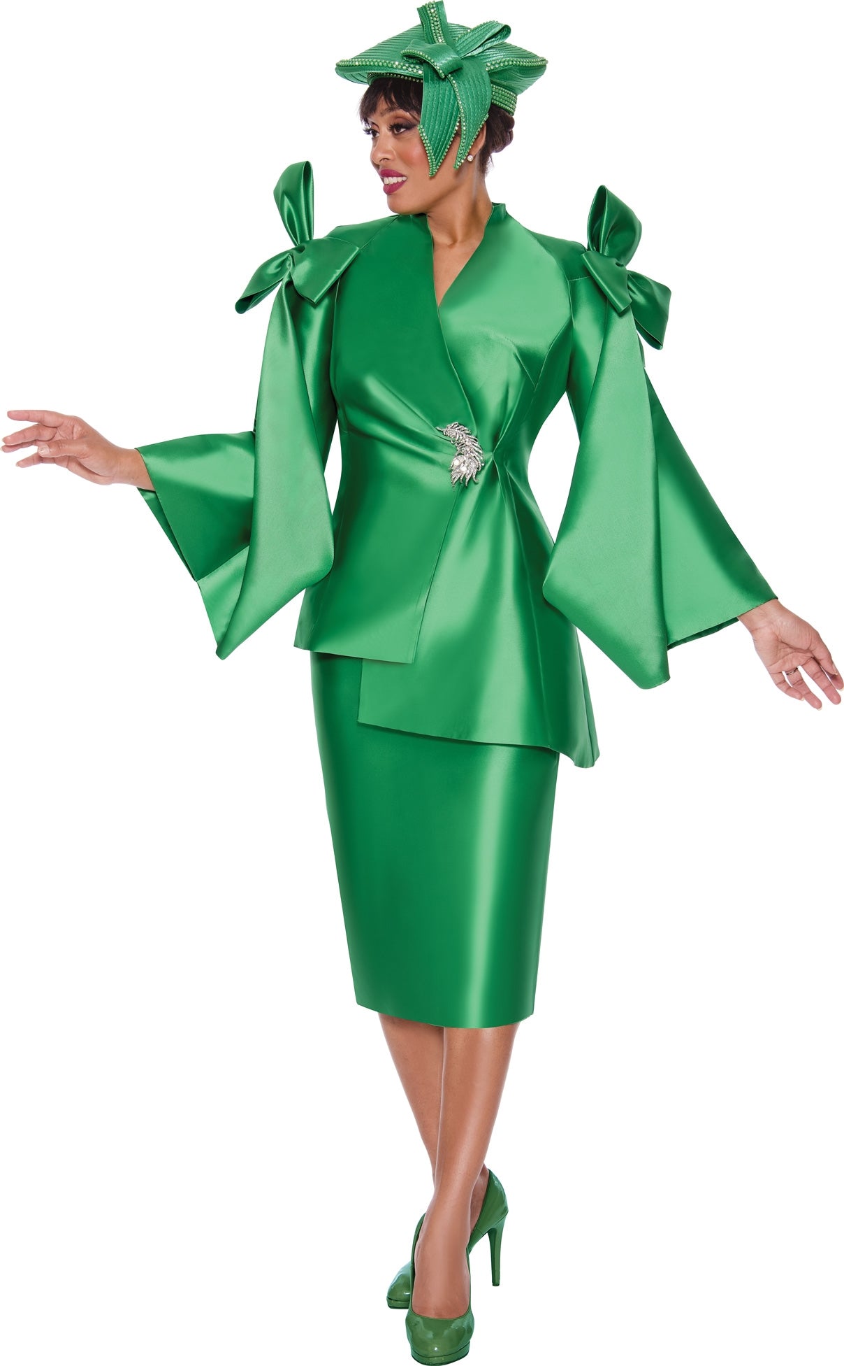 GMI 9992 Bow Sleeve Asymmetrical Twill 3pc Skirt Suit