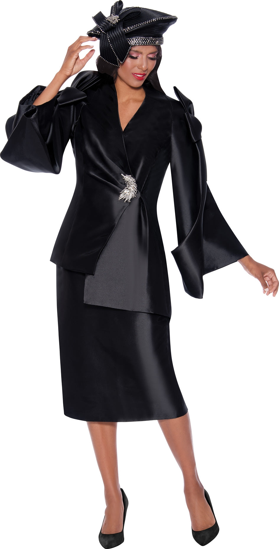 GMI 9992 Bow Sleeve Asymmetrical Twill 3pc Skirt Suit