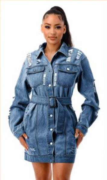 Highlight JK435X Belted Denim PlusSize Dress