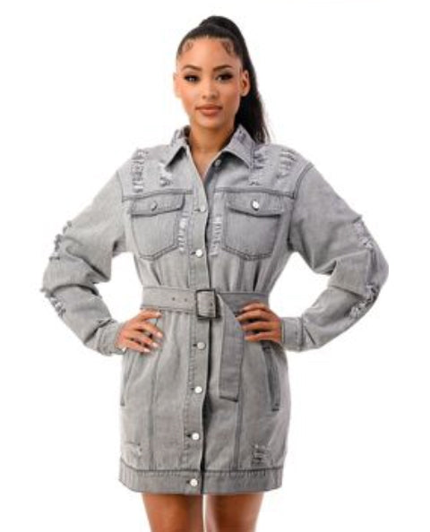 Highlight JK435X Belted Denim PlusSize Dress