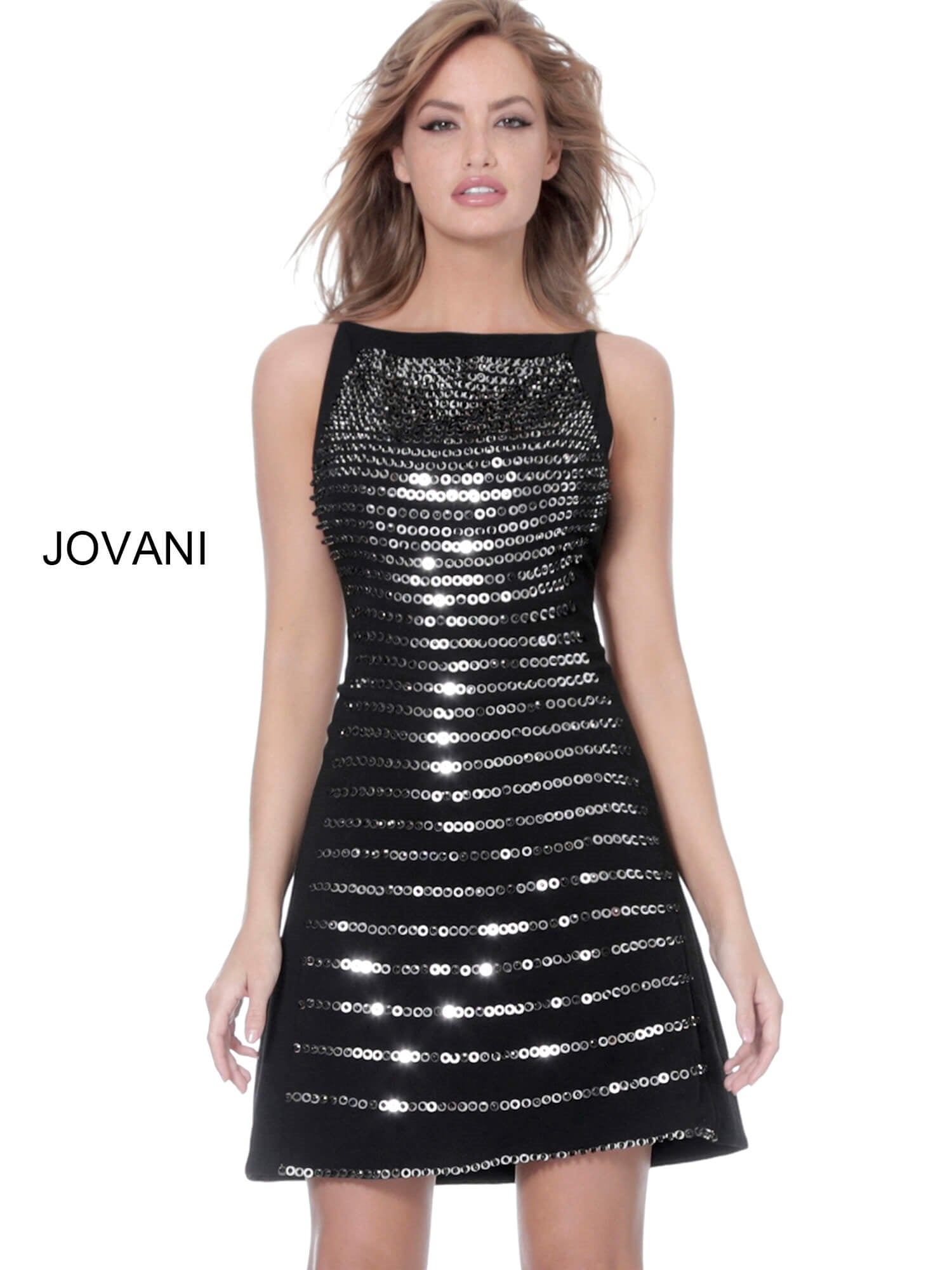 Jovani 66372 A-line Square Neck Glitter Dress