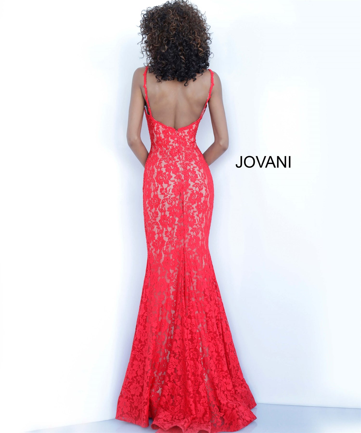 Jovani JVN68005 Stretch Lace Low-back Dress