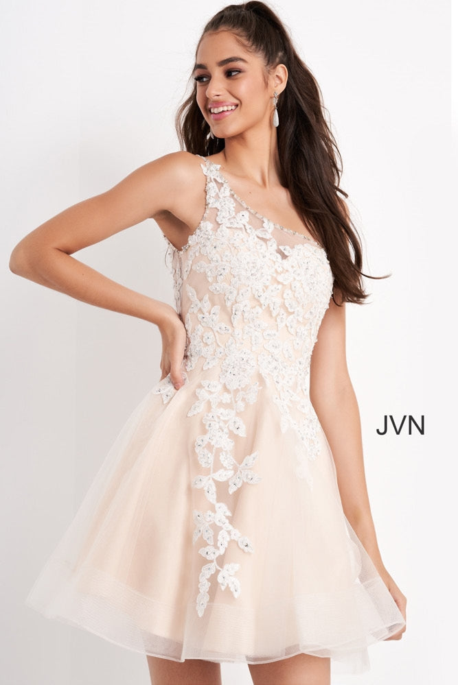 JVN by Jovani JVN04705A Embroidered Asymmetrical A-line Dress