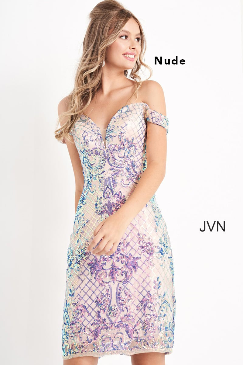 JVN by Jovani JVN05251A Sequin Off-Shoulder Dress