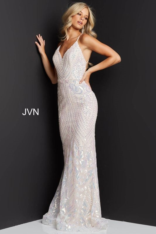 JVN by Jovani JVN05758A Sequin Lace-up Back Dress