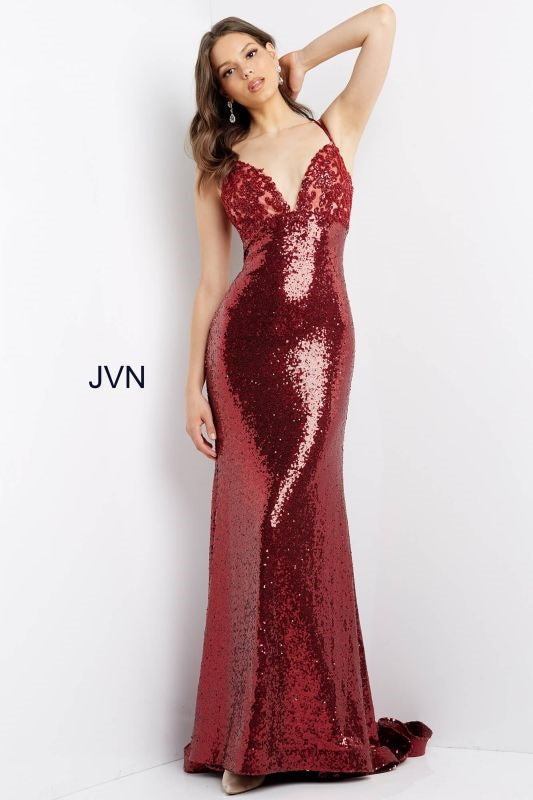 JVN by Jovani JVN05803A Sequin Lace-up Back Dress