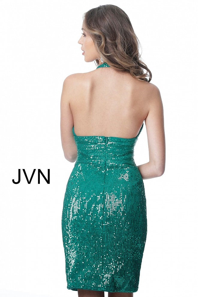 JVN by Jovani JVN2064 Sequin Halter Keyhole Dress