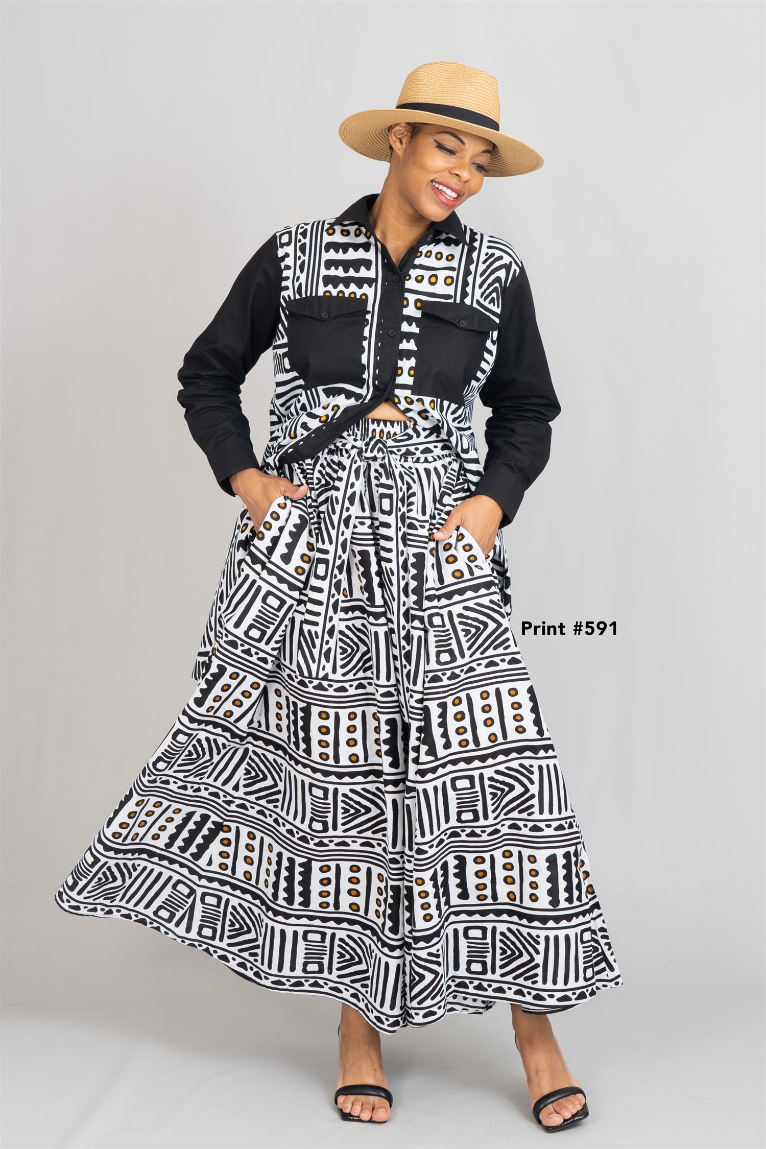 KaraChic 7001 Elastic Waist Authentic African Print Maxi Skirt