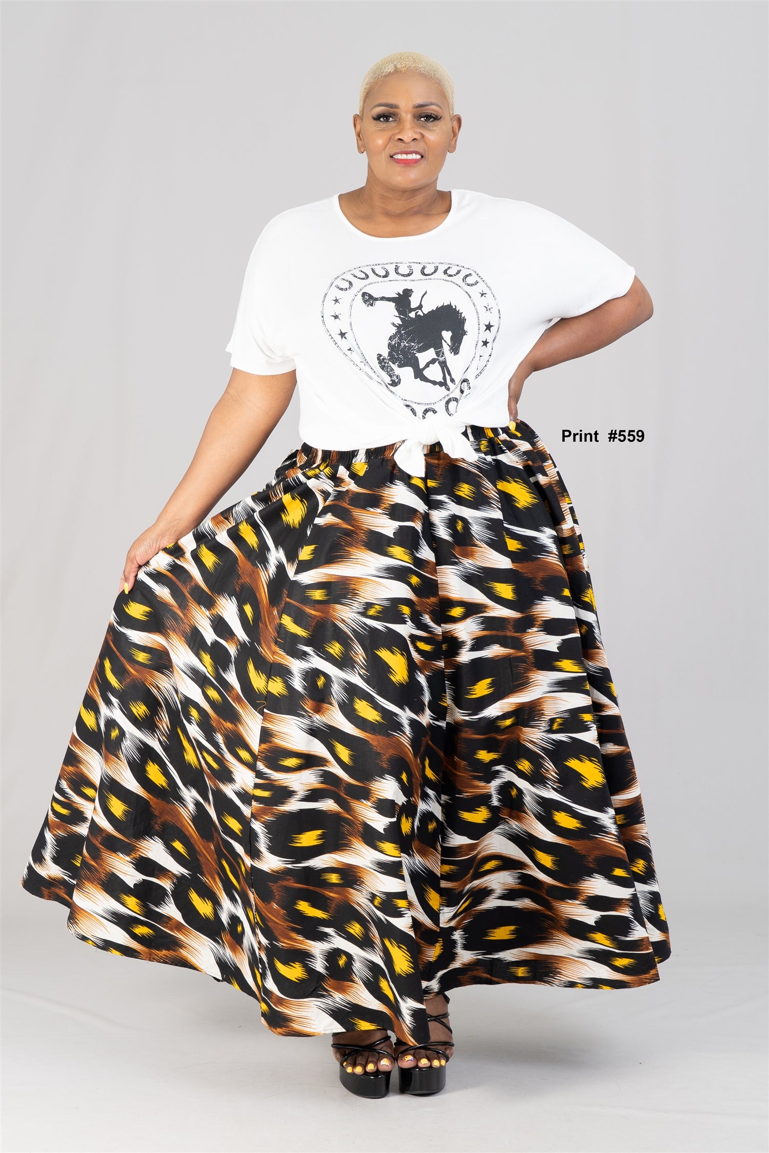 KaraChic 7001 Elastic Waist Authentic African Print Maxi Skirt