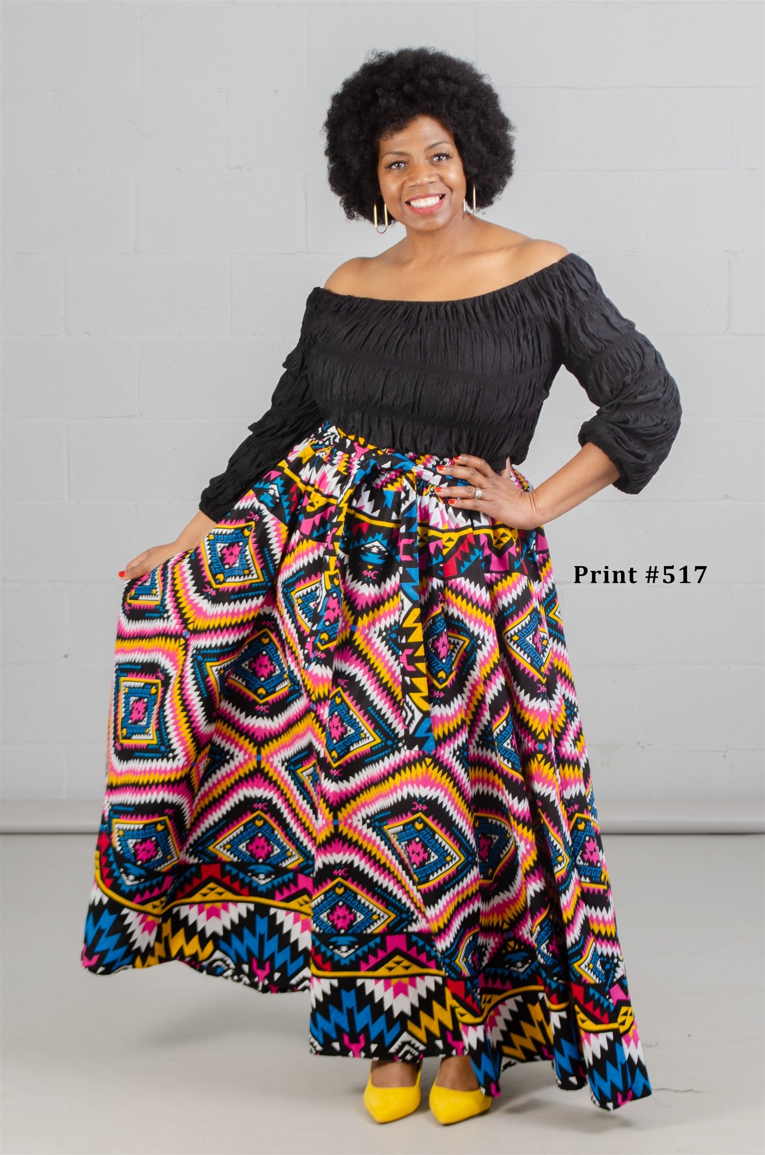 KaraChic 7001 Elastic Waist Authentic African Print Maxi Skirt