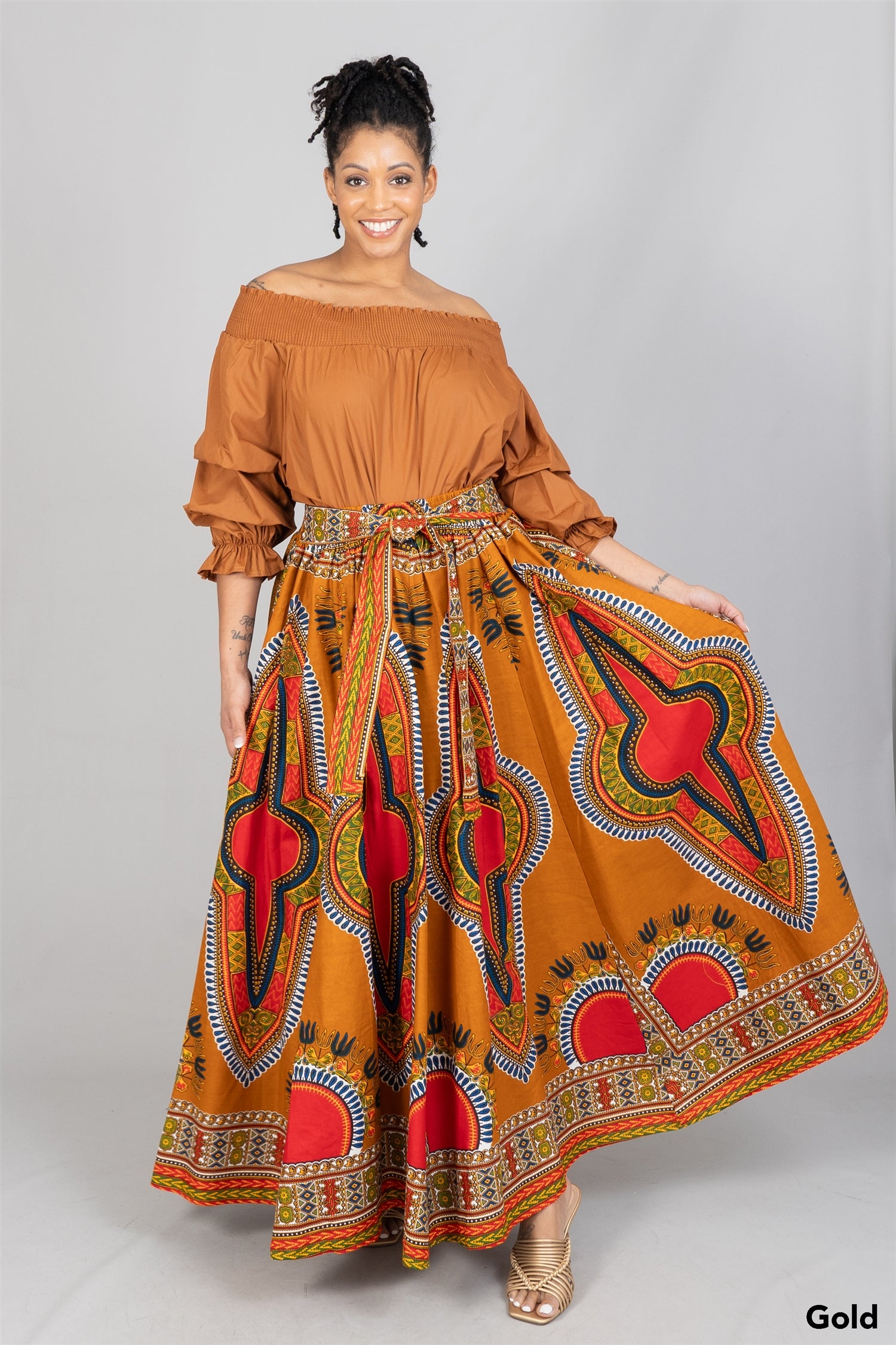 KaraChic 7001D Elastic Waist Dashiki Print Skirt    KaraChic 7001D Authentic African Dashiki Print Maxi Skirt