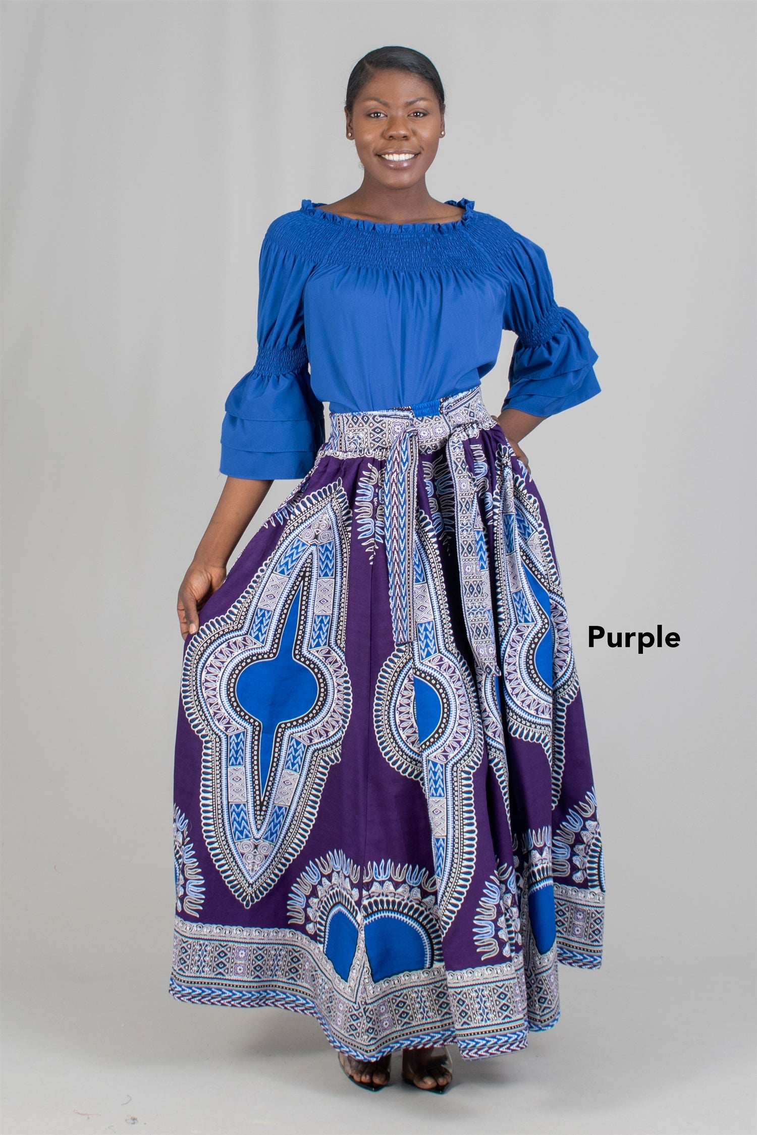 KaraChic 7001D Elastic Waist Dashiki Print Skirt    KaraChic 7001D Authentic African Dashiki Print Maxi Skirt