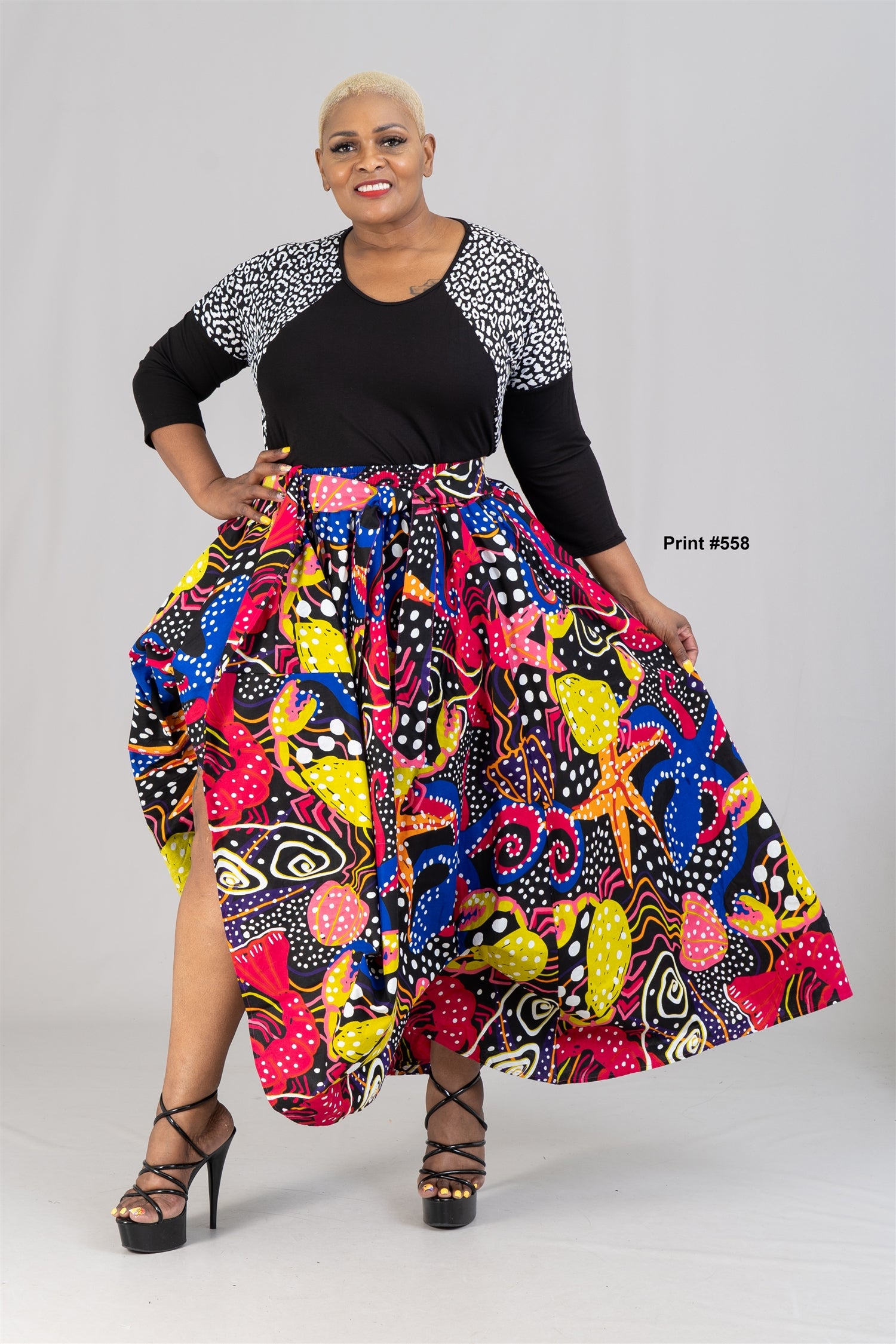 KaraChic 7001X Elastic Waist Authentic African Print PlusSize Maxi Skirt