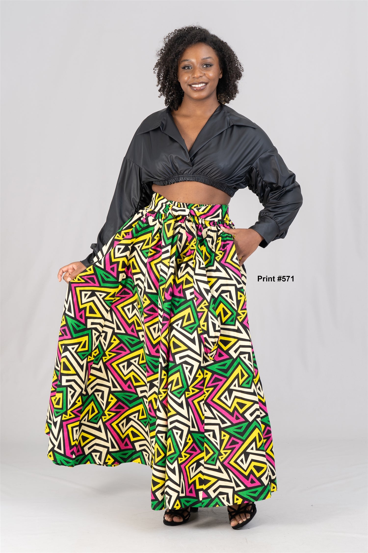 KaraChic 7001X Elastic Waist Authentic African Print PlusSize Maxi Skirt